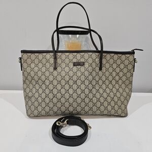 Gucci GG Supreme Canvas Tote Bag with Leather Trim